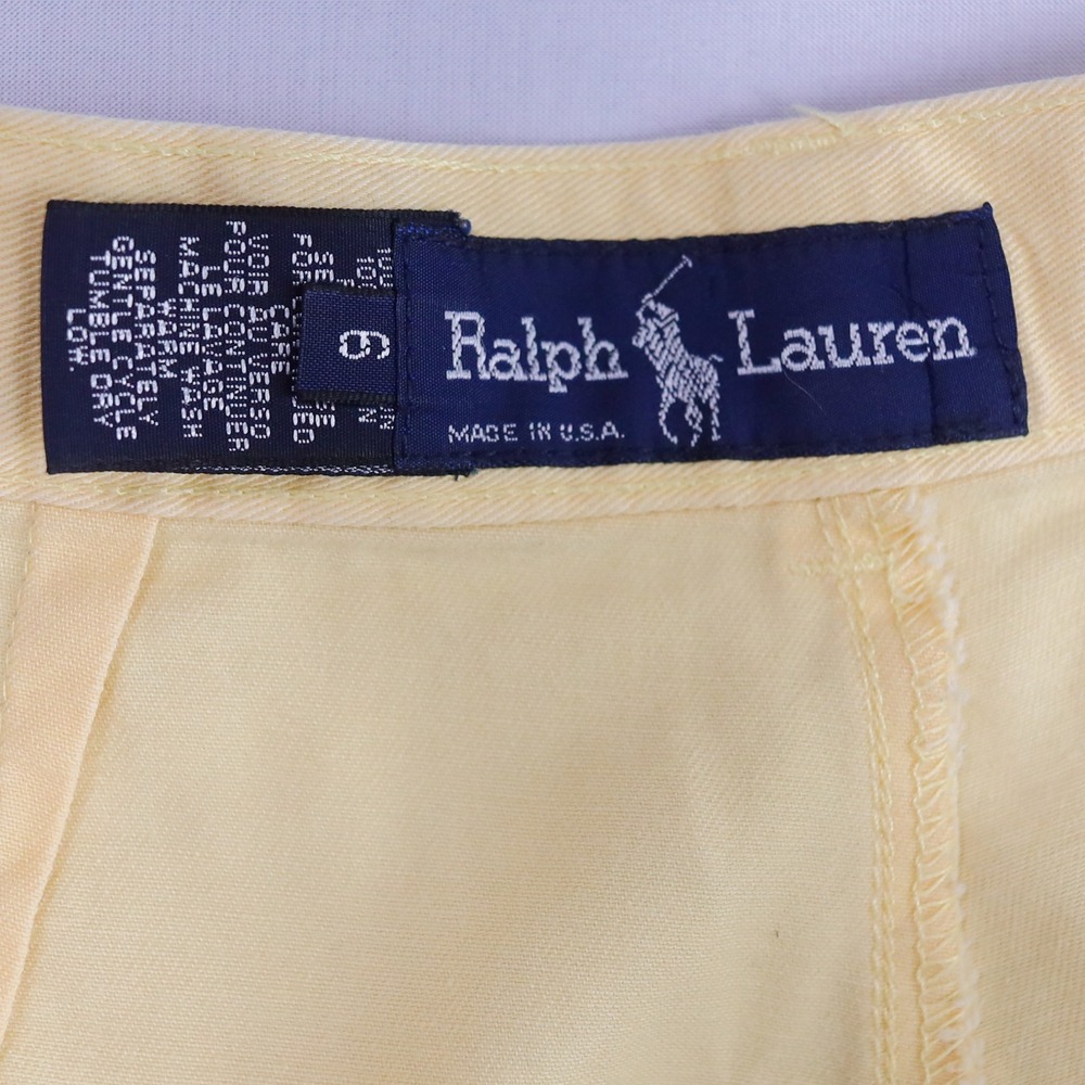 Ralph Lauren Pleated Shorts Women 6 Yellow Vintage 90s Cotton High Rise Red Pony - Picture 3 of 13